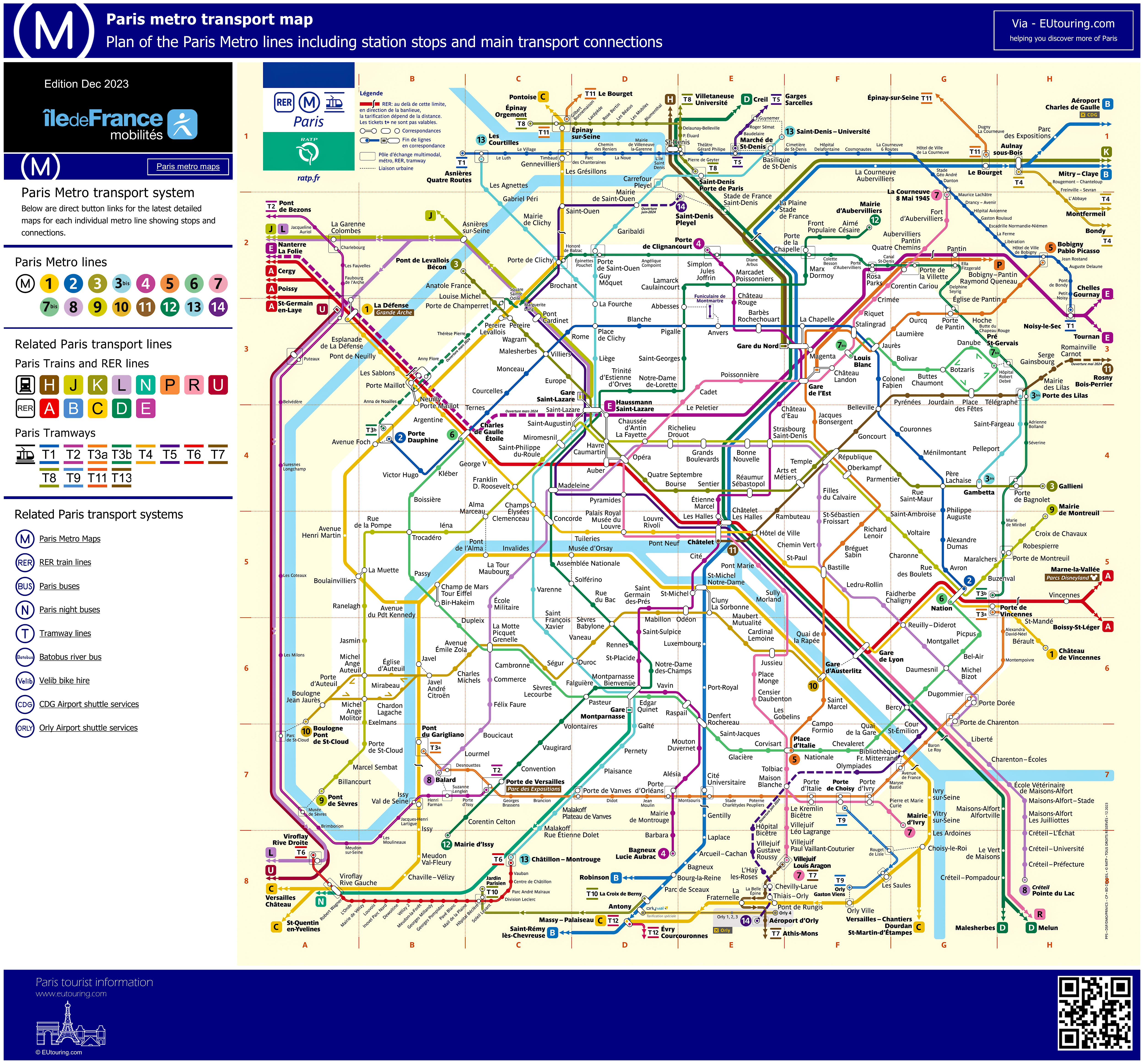 Paris France Metro Map Paris Metro Maps Plus 16 Metro Lines With