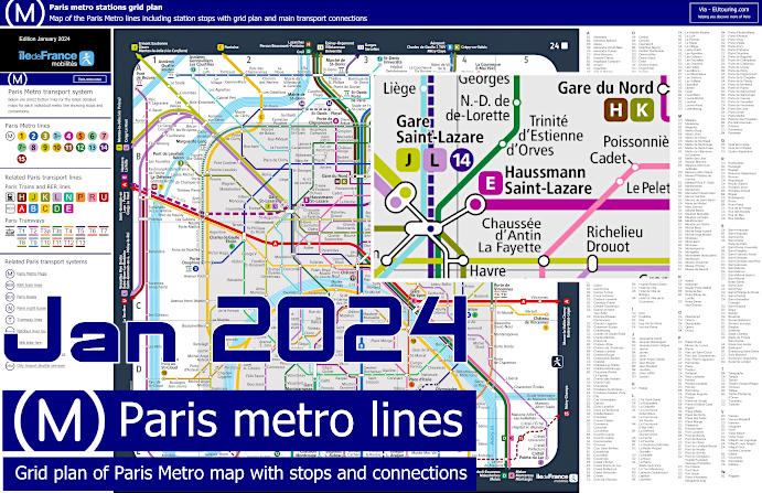 Paris metro stations grid plan
