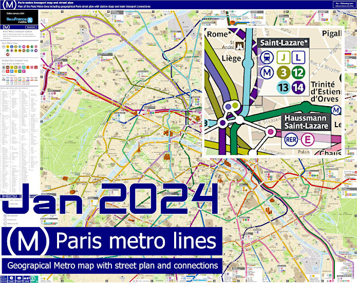 Geographical Paris Metro map with street plan