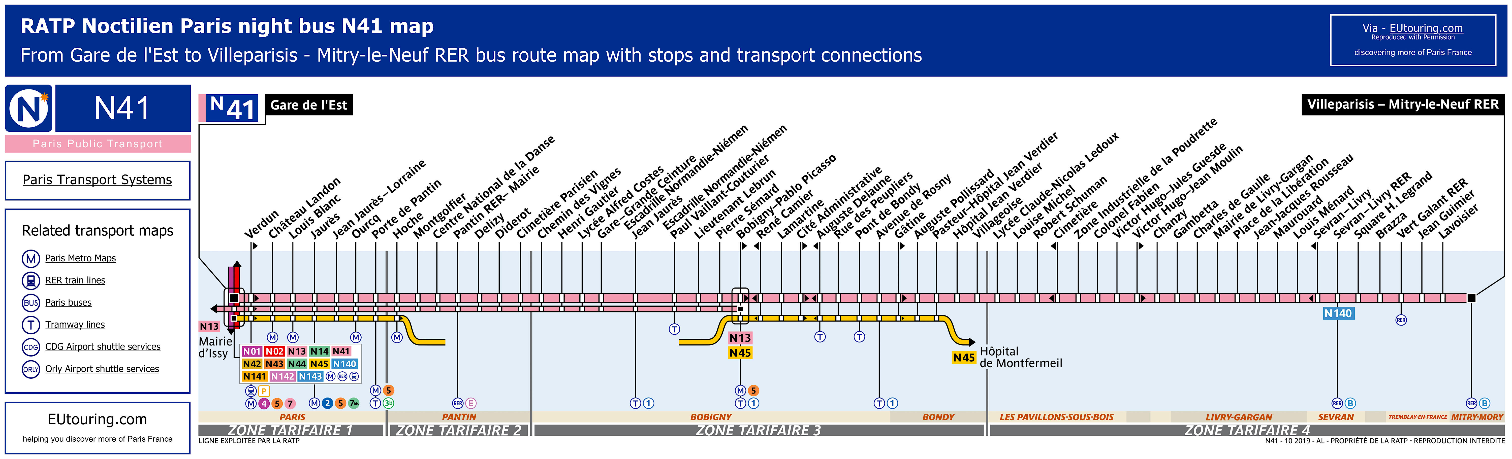 noctilien bus maps for paris night bus lines n40 to n49