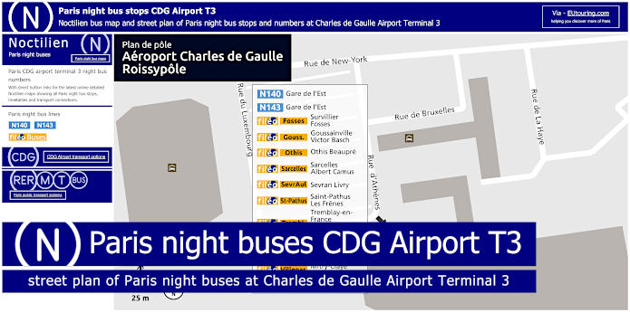 Paris night bus stops at CDG Airport T3