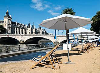 Paris Plages with sand and deckchairs
