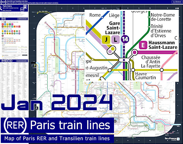 Paris RER trains and Transilien railway lines with stops and zones