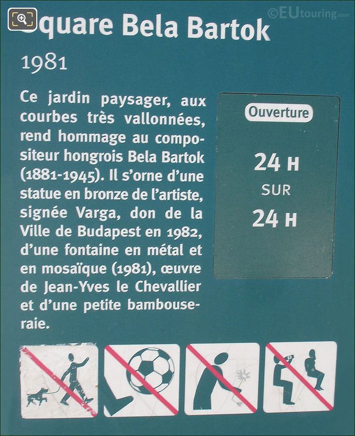 Square Bela Bartok plaque