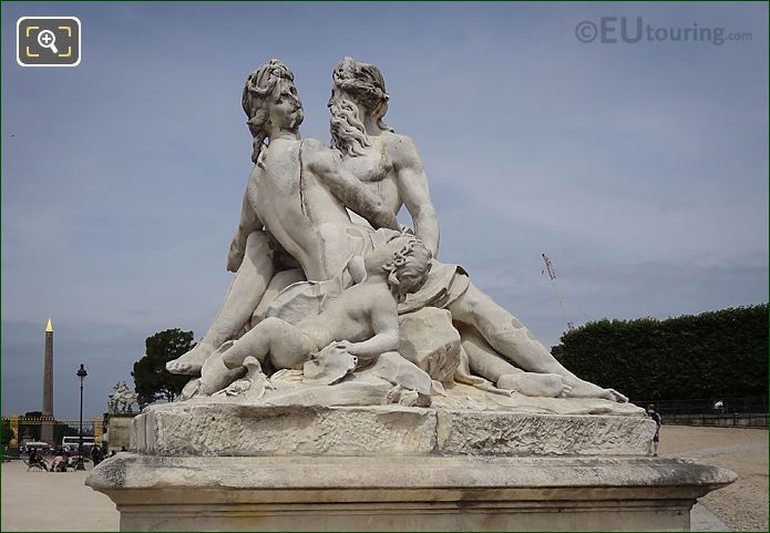 Female and young boy figures on La Seine et la Marne statue