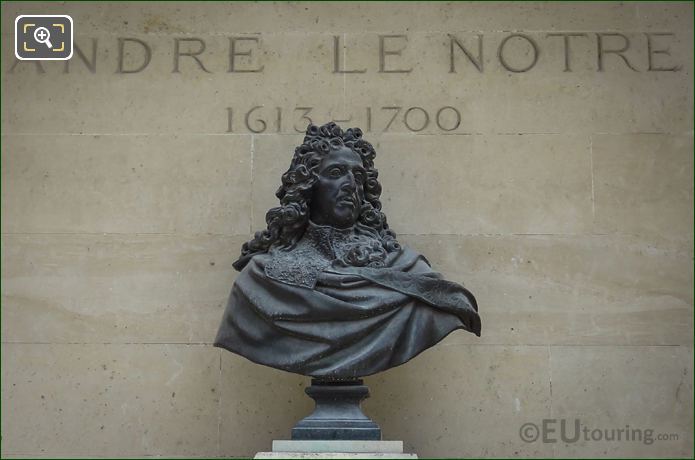 Bronze bust of Andre Le Notre in Jardin des Tuileries