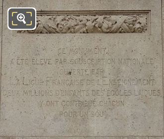 Eastside pedestal inscription on Jules Ferry monument