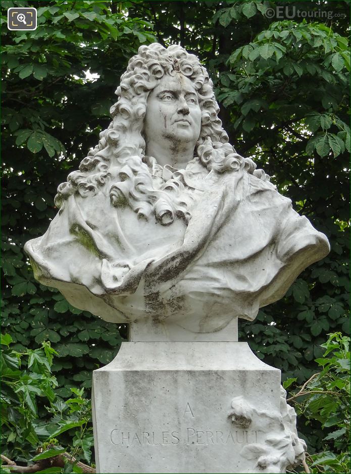Marble bust of Charles Perrault in Jardin des Tuileries