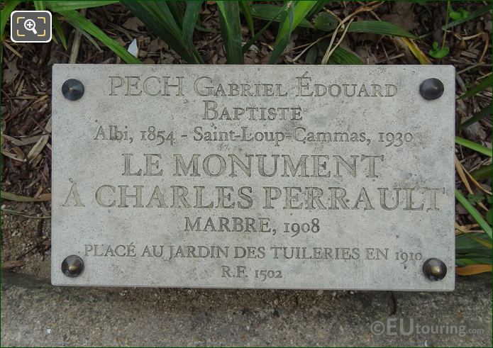 Information plaque for Charles Perrault monument