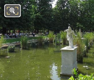 Apollo statue on pedestal in pond Jardin des Tuileries