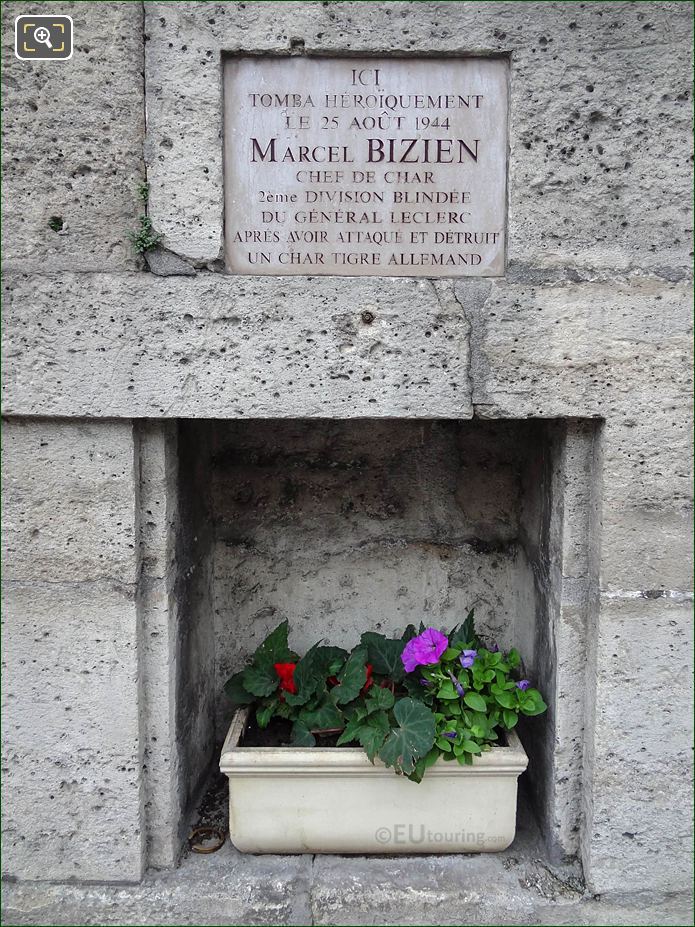Marcel Bizien WW II Memorial on Jardin des Tuileries outer wall
