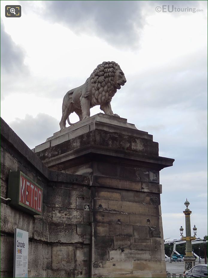 Marble Lion statue at Tuileries Gardens NW corner wall