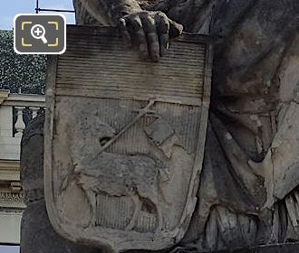 Right side of City of Rouen statue and stone shield