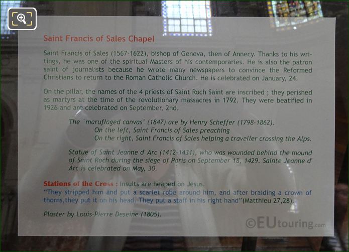 Tourist info board for Sainte Jeanne d'Arc statue