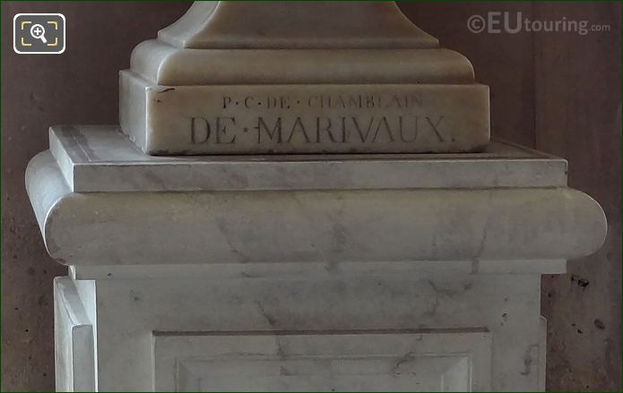 Inscription on Pierre Carlet de Chamblain de Marivaux bust