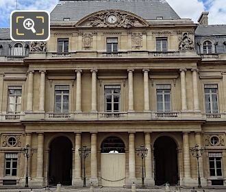 South facade of Palais Royal with Lepaute clock and pediment sculpture
