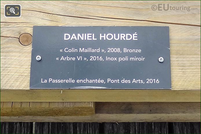 Info plaque for Arbre VI sculpture by Daniel Hourde