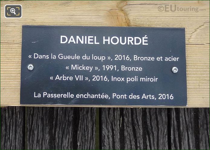 Info plaque for bronze and steel Dans la Gueule du Loup sculpture