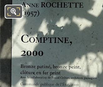 Info plaque for Comptine sculptures in Jardin des Tuileries
