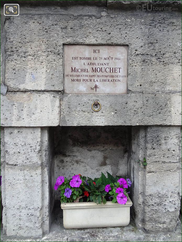 WW II Memorial for Michel Mouchet NW Tuileries Gardens wall