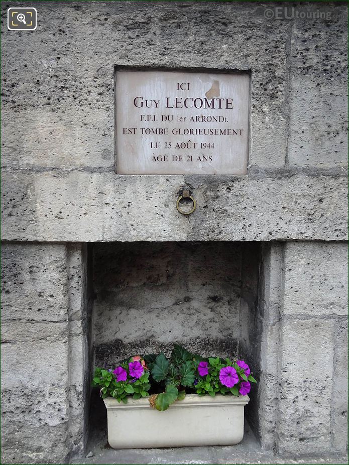WW II Memorial for Guy Lecomte by Place de la Concorde