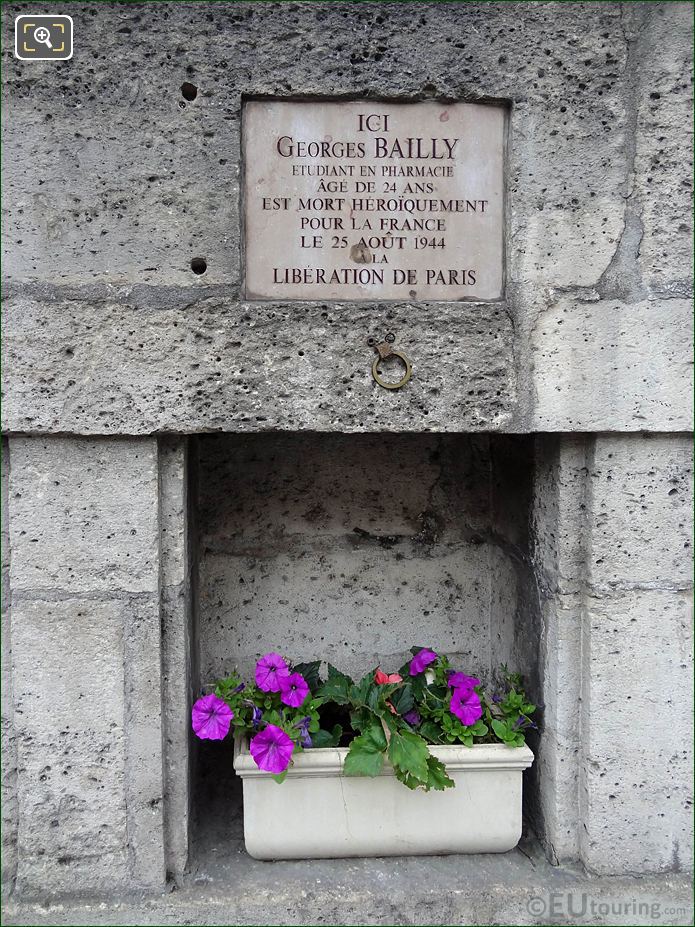 Georges Bailly WW II Memorial on Tuileries Gardens NW wall