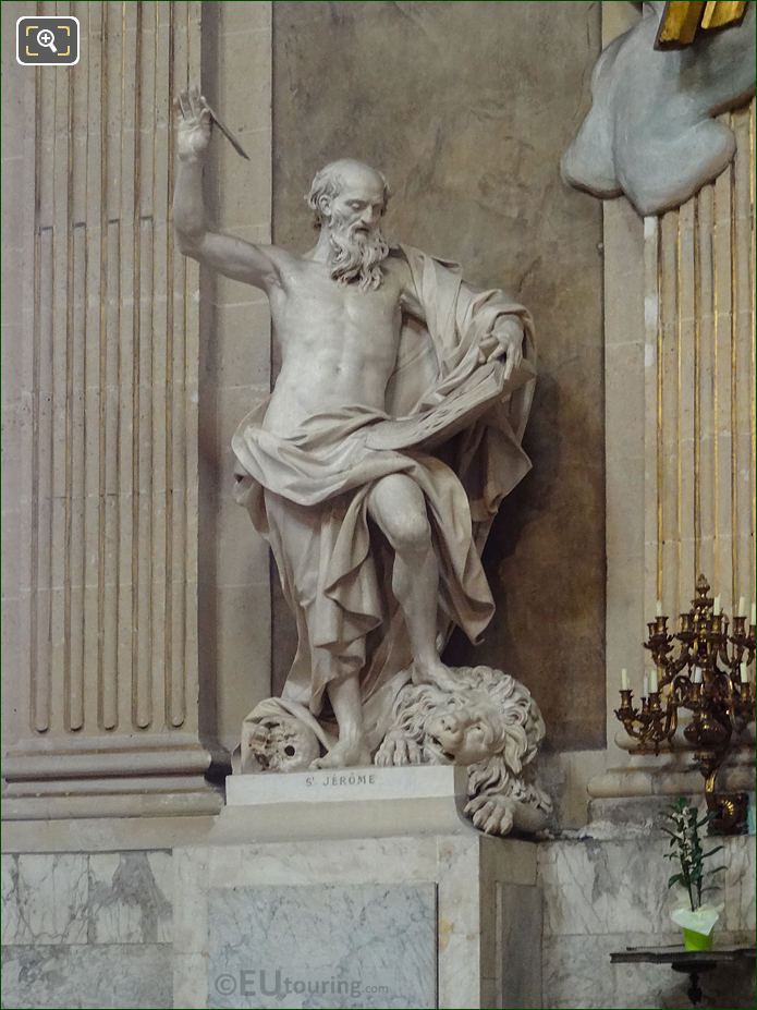 Saint Jerome statue on pedestal historical monument at Eglise Saint-Roch