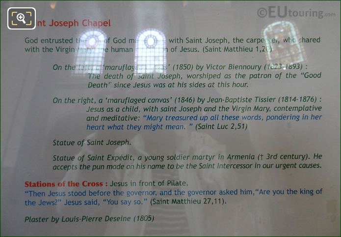 Tourist info board for Jesus Devant Caiphe sculpture