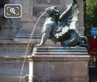 RHS winged dragon statue at Fontaine Saint-Michel