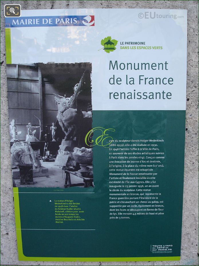 Tourist information board for Monument de la France Renaissante
