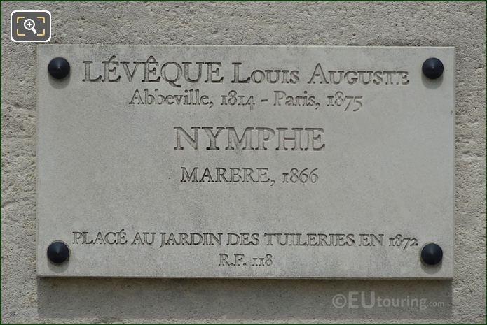 Tourist information plaque on the marble Nymphe statue