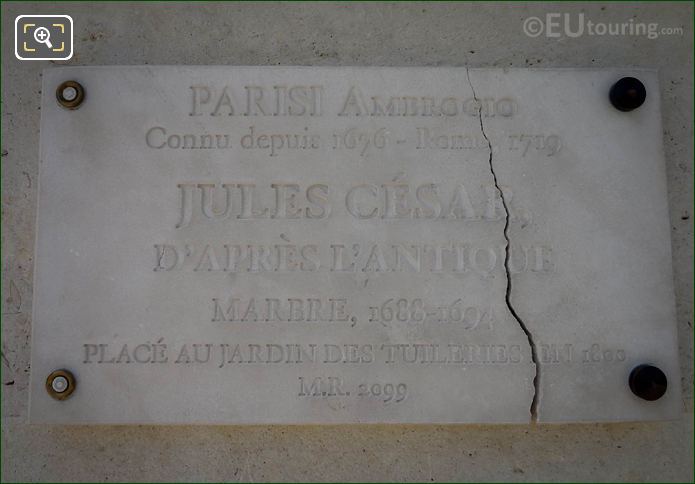 Tourist information plaque for Julius Caesar statue