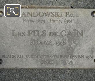 Tourist information plaque Les Fils de Cain statues
