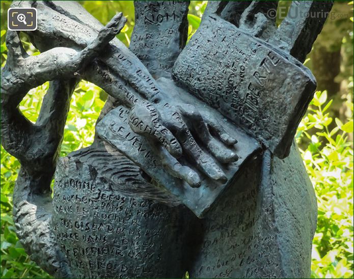Sculpted hand on Le Poete statue