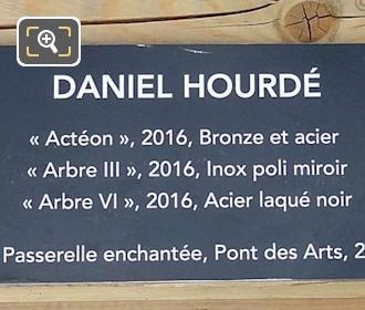 Info plaque for Acteon sculpture, La Passerelle Enchantee exhibition