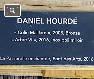 Info plaque for Colin Maillard sculpture by Daniel Hourde