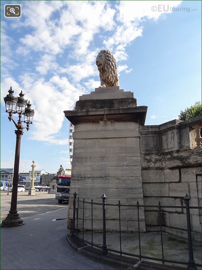 South side of Lion statue and stone column
