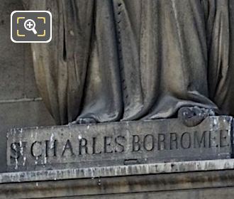 Name on base of Saint Charles de Borromee statue