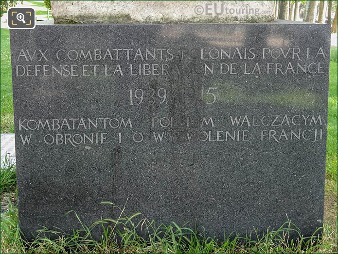 Inscription granite base Monument to Polish Fighters