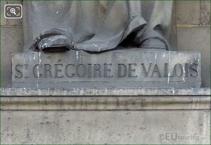 St Gregoire de Valois inscription on statue base