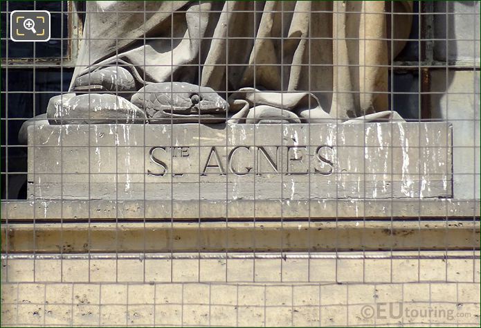 Saint Agnes inscribed on statue base