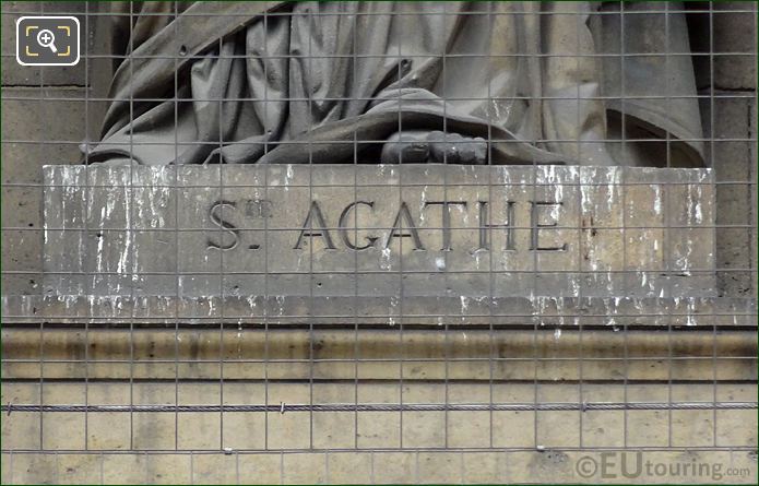 Sainte Agathe inscription on statue pedestal