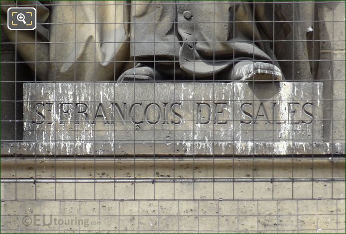 St Francois de Sales inscription on statue pedestal