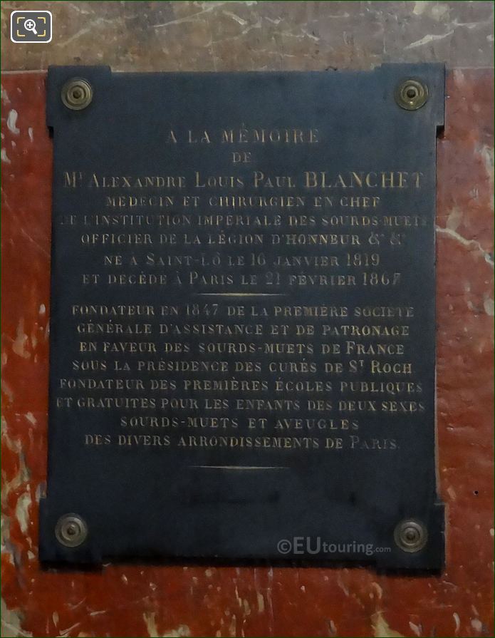 Plaque for Alexandre Louis Paul Blanche by the Monument de l'Abbe de l'Epee
