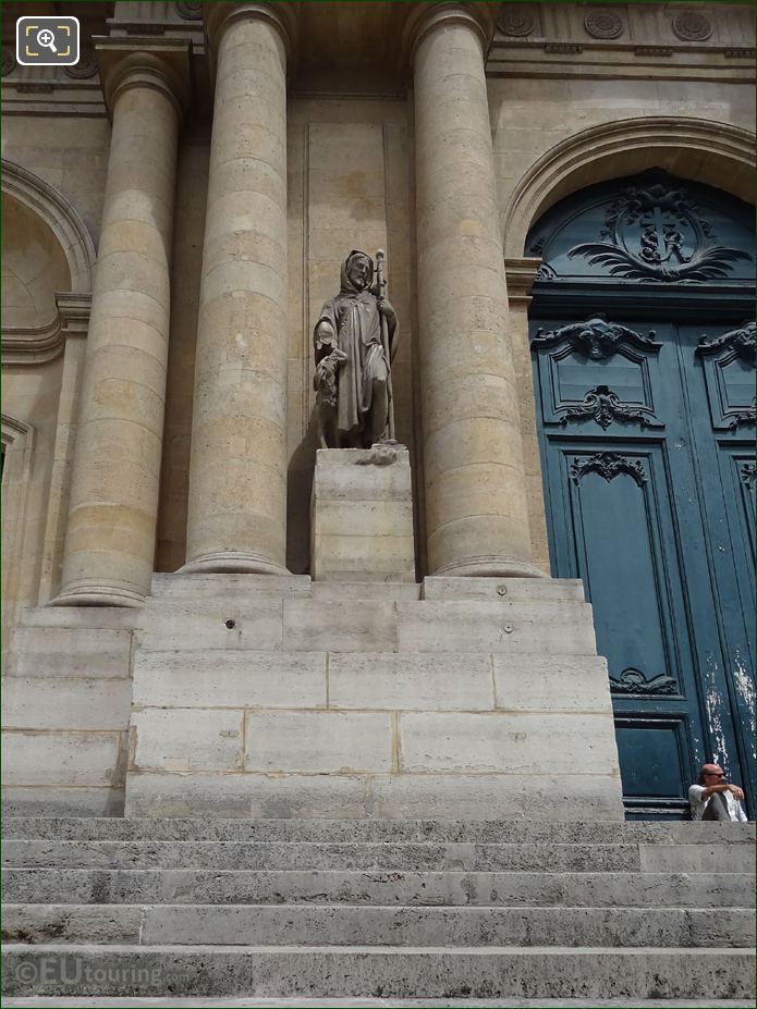 South facade of Eglise Saint-Roch amd Saint Roch statue