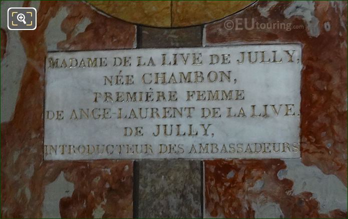 Marble plaque for the Mme de la Live de Jully monument