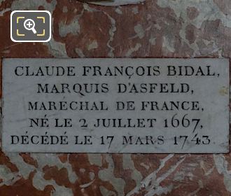 Memorial plaque for Claude Francois Bidal, Marquis d'Asfeld sculpture