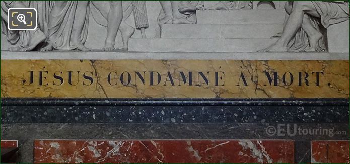Jesus Condamne a Mort inscription on sculpture frame