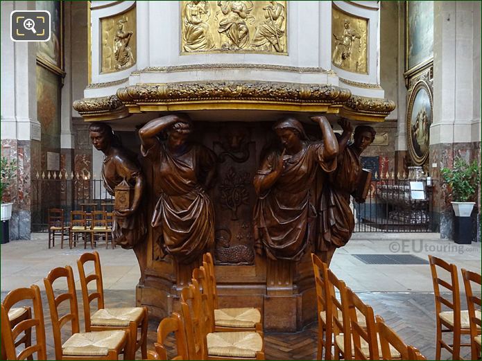 Pulpit Carved Wooden Caryatids Inside Eglise Saint-Roch