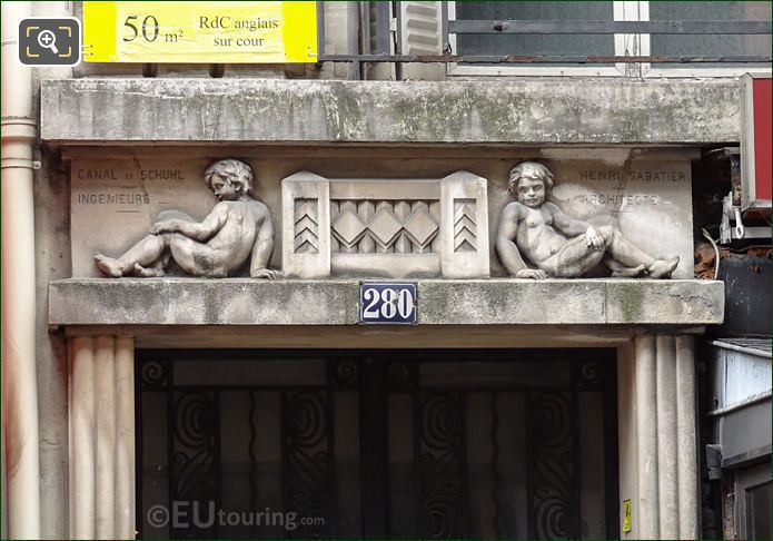 Doorway lintel sculptured cherubs, 280 Rue Saint Honore, Paris